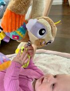 Playgro Jucarie carucior sau scaun auto cu inele pentru dentitie Sensory Friend Salo Sloth