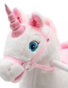 PLAYTO Balansoar din plus pentru copii White Unicorn cu baza din lemnsunete si miscari