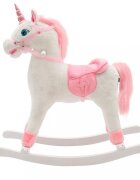 PLAYTO Balansoar din plus pentru copii White Unicorn cu baza din lemnsunete si miscari