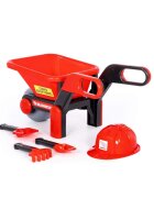 POLESIE Set de joaca pentru copii Roaba Rosie cu 3 unelte si casca constructor