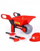 POLESIE Set de joaca pentru copii Roaba Rosie cu 3 unelte si casca constructor