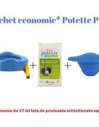 Potette Plus Pachet economic albastru olita portabila + liner reutilizabil + 10 pungi biodegradabile