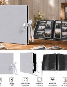 Procart Album foto premium velvet 500 poze 10x15 cm catifea gri file negre inchidere panglica satinata