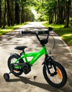 Procart Bicicleta pentru copii Verde 14 inch roti ajutatoare detasabile cadru otel 21.5 cm manere cauciucate ghidonsa reglabile