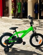 Procart Bicicleta pentru copii Verde 14 inch roti ajutatoare detasabile cadru otel 21.5 cm manere cauciucate ghidonsa reglabile
