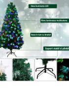 Procart Brad artificial iluminat fibra optica si led inaltime 210 cm ramuri flexibile suport metalic