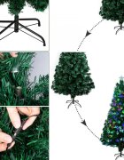 Procart Brad artificial iluminat fibra optica si led inaltime 210 cm ramuri flexibile suport metalic