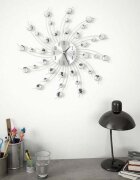 Procart Ceas de perete cu cristale 50 cm mecanism quartz cifre arabe argintiu