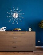 Procart Ceas de perete cu cristale 50 cm mecanism quartz cifre arabe argintiu