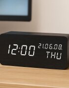 Procart Ceas led digital de birou afisaj temperaturaumiditate alarma alimentare duala mdf negru