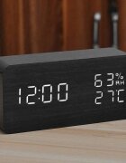 Procart Ceas led digital de birou afisaj temperaturaumiditate alarma alimentare duala mdf negru