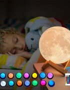 Procart Lampa de veghe luna 3d 20 cm 16 culori telecomanda suport lemn reincarcabila usb