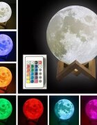 Procart Lampa de veghe luna 3d 20 cm 16 culori telecomanda suport lemn reincarcabila usb