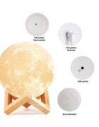 Procart Lampa de veghe luna 3d 20 cm 16 culori telecomanda suport lemn reincarcabila usb