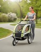 Procart Remorca de bicicleta pentru transport copii 2 locuri sigura si confortabila capacitate 40 kg