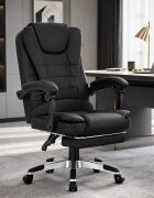 Procart Scaun de birou directorial cu 2 zone de masaj suport picioare retractabil spatar inclinabil piele ecologica negru