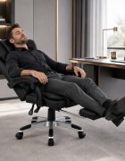 Procart Scaun de birou directorial cu 2 zone de masaj suport picioare retractabil spatar inclinabil piele ecologica negru