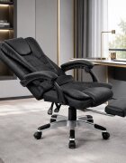 Procart Scaun de birou directorial cu 2 zone de masaj suport picioare retractabil spatar inclinabil piele ecologica negru