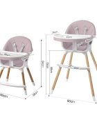 Procart Scaun de masa pentru copii Roz Pudra suport pentru picioare tavita si husa centura 5 puncte