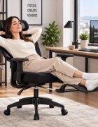 Procart Scaun ergonomic de birou cu suport picioare retractabil tetiera si suport lombar reglabile mesh negru