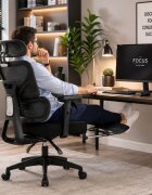 Procart Scaun ergonomic de birou cu suport picioare retractabil tetiera si suport lombar reglabile mesh negru