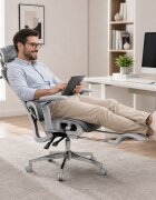 Procart Scaun ergonomic de birou sezut reglabil pe adancime cotiere 5d spatar si tetiera reglabile suport picioare mesh culoare gri