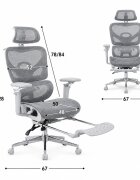 Procart Scaun ergonomic de birou sezut reglabil pe adancime cotiere 5d spatar si tetiera reglabile suport picioare mesh culoare gri