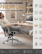 Procart Scaun ergonomic de birou sezut reglabil pe adancime cotiere 5d spatar si tetiera reglabile suport picioare mesh culoare gri