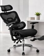 Procart Scaun ergonomic de birou sezut reglabil pe adancime cotiere 5d spatar si tetiera reglabile suport picioare mesh culoare negru