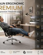 Procart Scaun ergonomic de birou sezut reglabil pe adancime cotiere 5d spatar si tetiera reglabile suport picioare mesh culoare negru