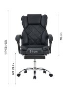 Procart Scaun negru de birou suport picioare spatar rabatabil pivotant la 360 grade cotiere buretate piele ecologica