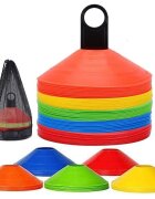 Procart Set 50 jaloane tip con pentru antrenamente sportive pvc flexibil multicolor cu suport si husa transport