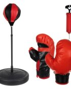 Procart Set de box pentru copii manusi si para box pompa pentru umflat inaltime relgabila 70-106 cm