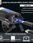 Procart Set far si stop pentru bicicleta lumina led 4 moduri iluminare microusb ipx71500mah