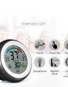 Procart Termometru cu higrometru digital display lcd control touch 9 cm negru