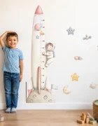 Promotional Print Metru de masurat copii Nava spatiala si astronautul autocolant textil Premium repozitionabil 47x142 cm