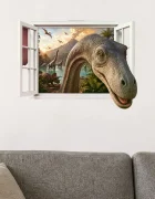 Promotional Print Sticker perete 3D Dinozaur prin geam autocolant textil Premium repozitionabil 60x45 cm