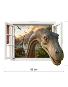 Promotional Print Sticker perete 3D Dinozaur prin geam autocolant textil Premium repozitionabil 60x45 cm