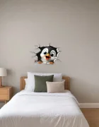 Promotional Print Sticker perete 3D Pinguin autocolant textil Premium repozitionabil 60x46 cm