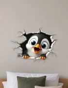 Promotional Print Sticker perete 3D Pinguin autocolant textil Premium repozitionabil 60x46 cm