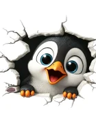 Promotional Print Sticker perete 3D Pinguin autocolant textil Premium repozitionabil 60x46 cm
