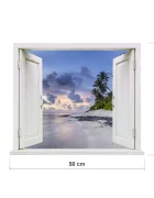 Promotional Print Sticker perete 3D Plaja cu palmieri autocolant textil Premium repozitionabil 56x47 cm
