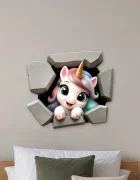 Promotional Print Sticker perete 3D Unicorn autocolant textil Premium repozitionabil 53x47 cm