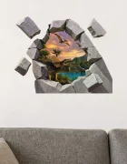 Promotional Print Sticker perete 3D Vulcan cu dinozauri autocolant textil Premium repozitionabil 53x46 cm