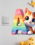 Promotional Print Sticker perete cu litera A si pisicuta pentru camera copilului