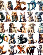 Promotional Print Stickere perete Alfabetul cu Animale pentru camera copilului 26 piese autocolant textil premium repozitionabil