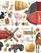Promotional Print Stickere perete Animale de la Ferma pentru camera copilului autocolant textil premium repozitionabil set mare