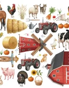 Promotional Print Stickere perete Animale de la Ferma pentru camera copilului autocolant textil premium repozitionabil set mare
