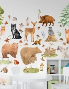 Promotional Print Stickere perete Animale din Padure pentru camera copilului autocolant textil premium repozitionabil set mare