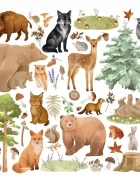 Promotional Print Stickere perete Animale din Padure pentru camera copilului autocolant textil premium repozitionabil set mare